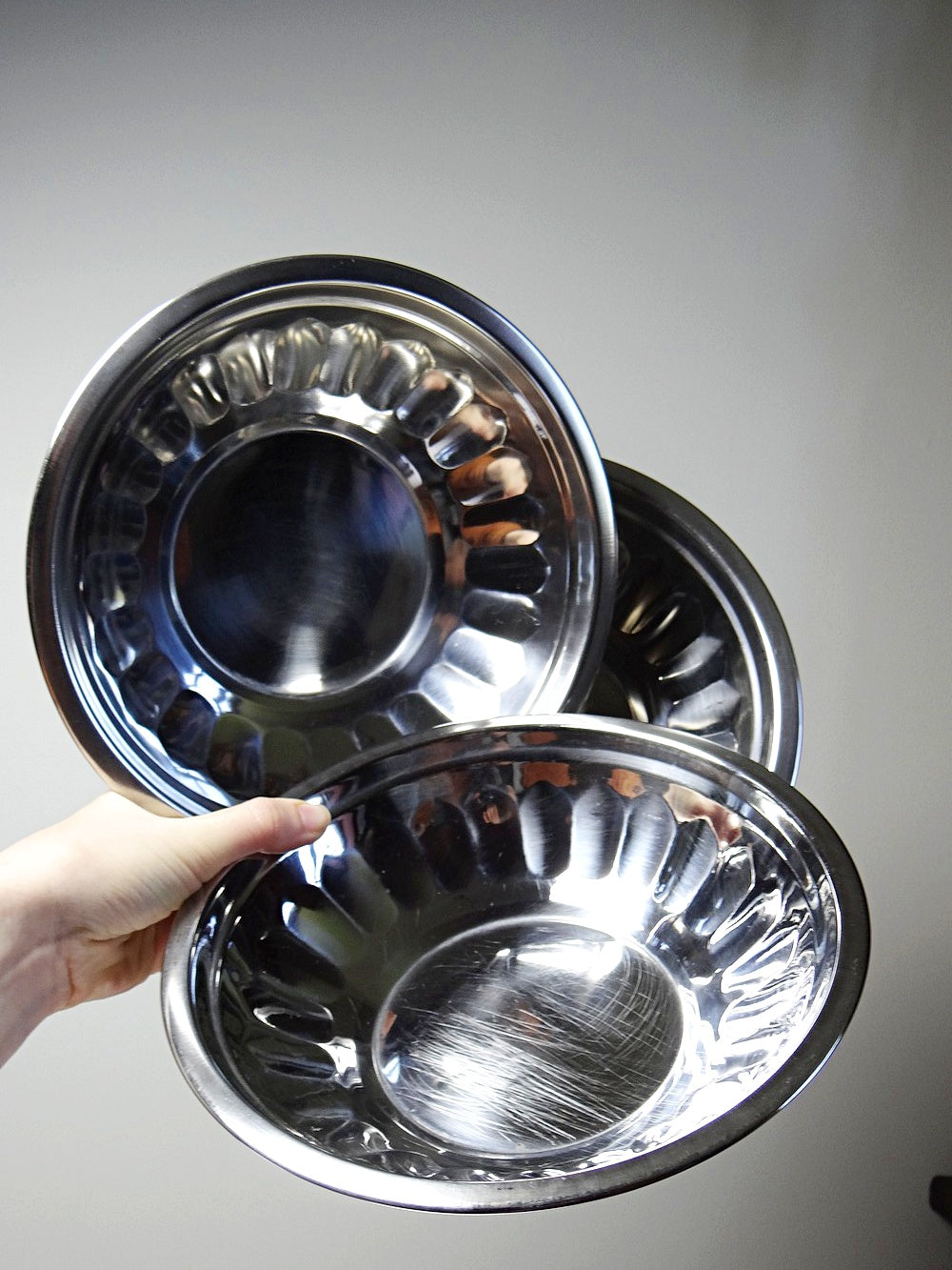 Vintage Salatschüssel Set von 3 aus Edelstahl in Silber, 1980er