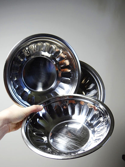 Vintage Salatschüssel Set von 3 aus Edelstahl in Silber, 1980er