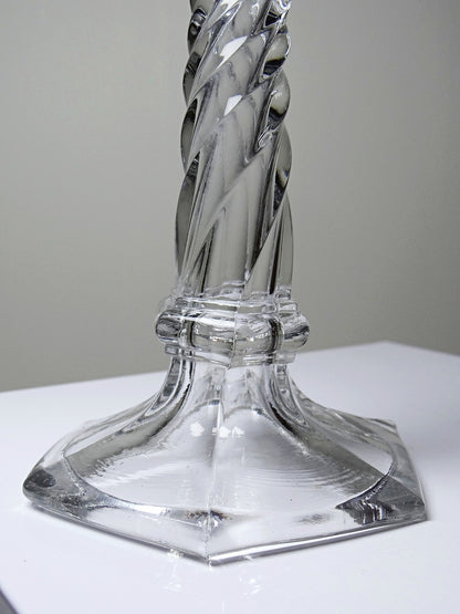 Vintage Kerzenhalter aus gedrehtem Pressglas durchsichtig Dekoration