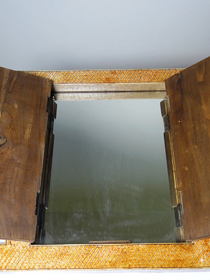 Vintage Spiegel Fenster Rajasthan handbemalter Knochen mit Reiterdekor, antik frühes 20. Jh.