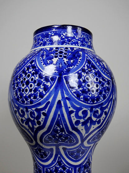 Vintage Vase Khabia aus Fès 19.-20. Jh. Kobaltblau, handgemacht