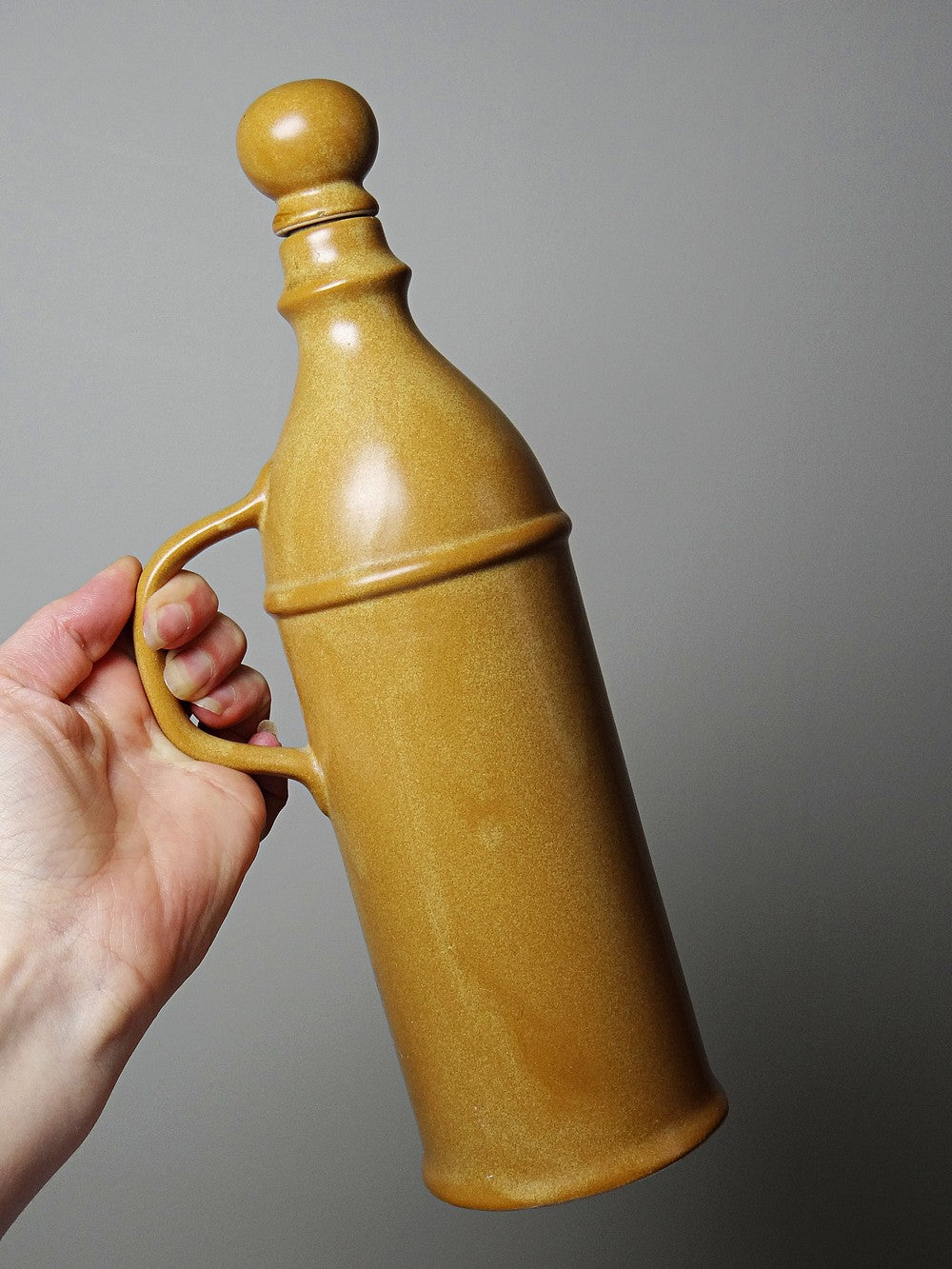 Vintage Keramikflasche von Digoin Sarreguemines für Steinzeugoptik beige rosa