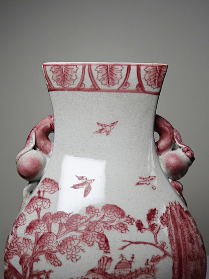 Vintage Balustervase Chinoiserie mit Pfirsichgriffen Staffordshire England
