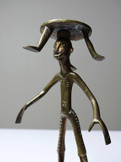 Vintage Figur Fon von Dahomey Benin, einzigartig Lost Wax auf Holzsockel