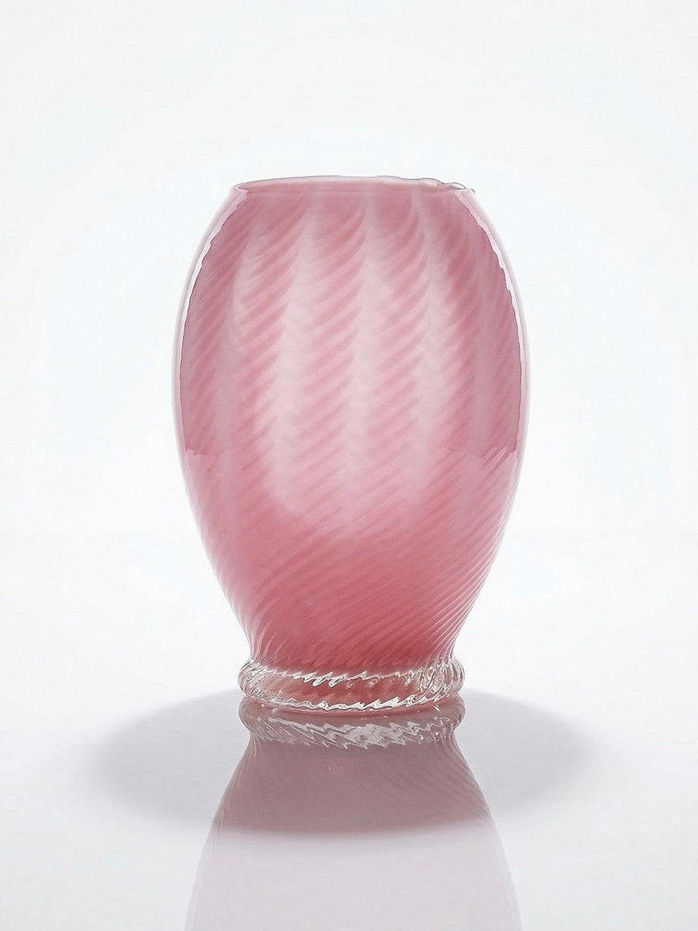 Vintage Vase Murano Empoli aus rosa Opalglas, transparenter Fuß