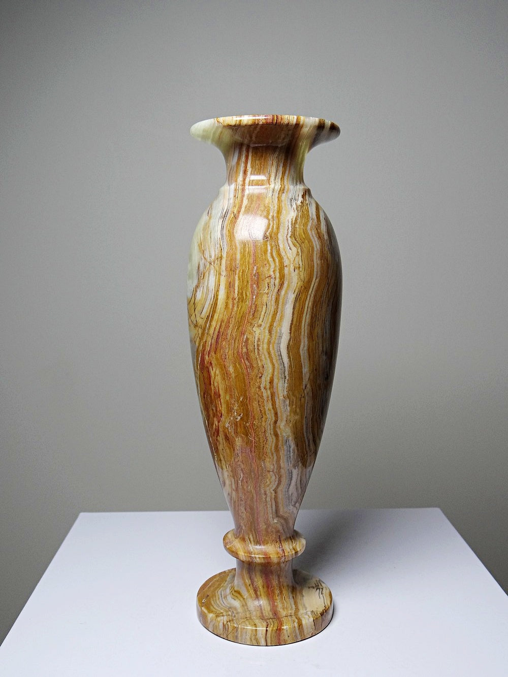 Vintage Vase aus gestreiftem grünem Onyx, Italien, Midcentury, grüne Dekoration