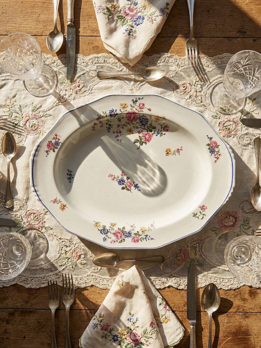 Vintage Servierplatte von Bernardaud für B und C° mehrfarbiges Blumendekor Porzellan