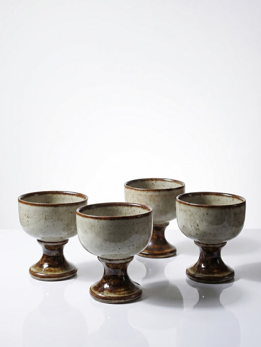 Set von 4 Vintage Cidreschale/Eisbecher auf Fuß aus glasierter Keramik England