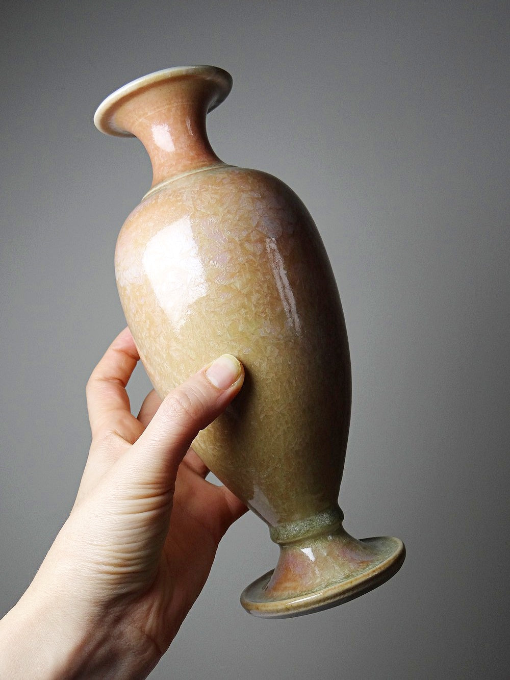Vintage Vase von Bernard Guipouy für Atelier du Bol Doré kristalline Glasur Beige