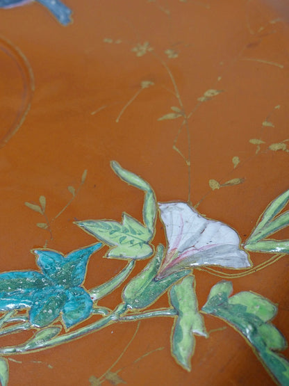 Vintage Servieraccessoire Terrakotta-Schale mit japanischer Jugendstil-Emaille, polychrom-goldig
