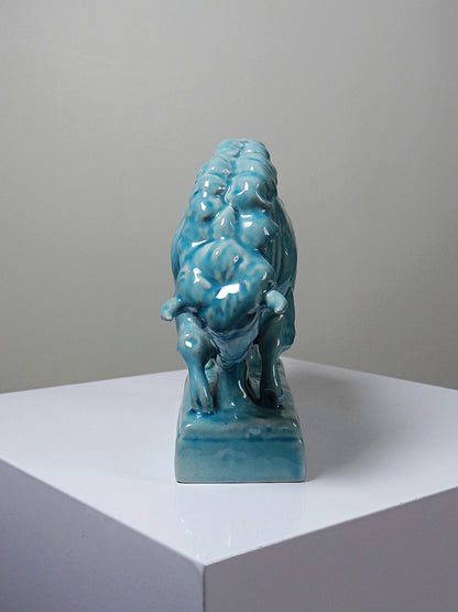 Vintage Bison Skulptur von Zsolnay aus türkis glasierter Keramik