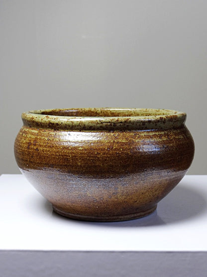 Vintage Schale Steinzeug mit Ascheglasur braun 9cm H 17cm D La Borne Stil