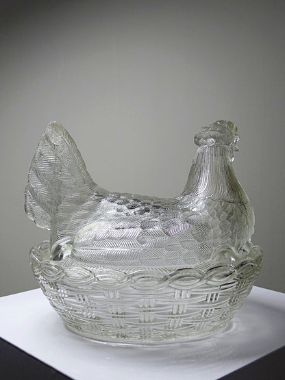 Vintage Bonbonniere Huhn aus gepresstem Glas, antik, frühes 20. Jh.