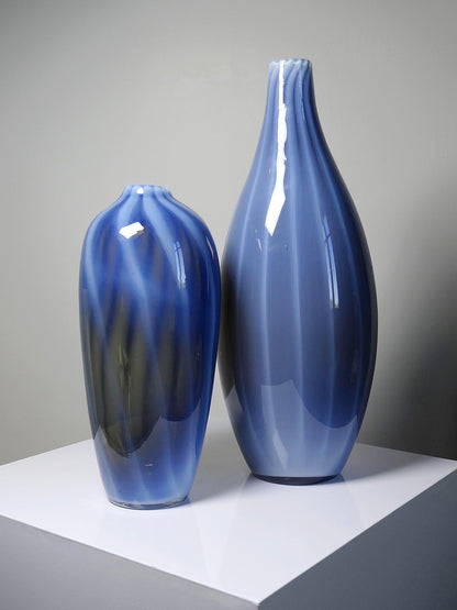 Vintage Vase von Fratelli Toso für Murano blaues Opalglas Rauchglas Soap Bubble Set von 2