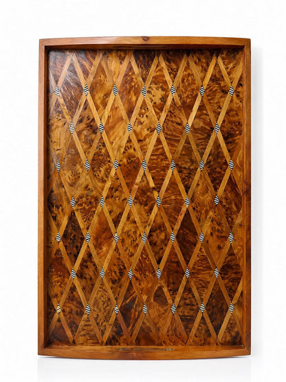 Vintage Tablett Thuja Zitronenholz Intarsie, marokkanisches Kunsthandwerk