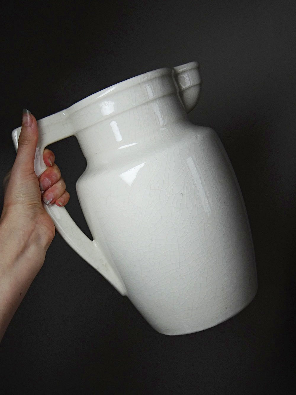 Vintage Toilettenkrug Art Déco aus craquelierter Fayence WeißDekoration
