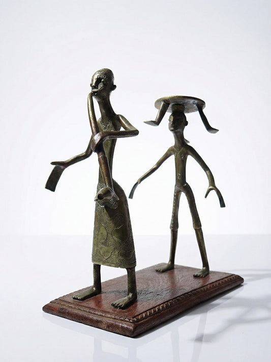 Vintage Figur Fon von Dahomey Benin, einzigartig Lost Wax auf Holzsockel