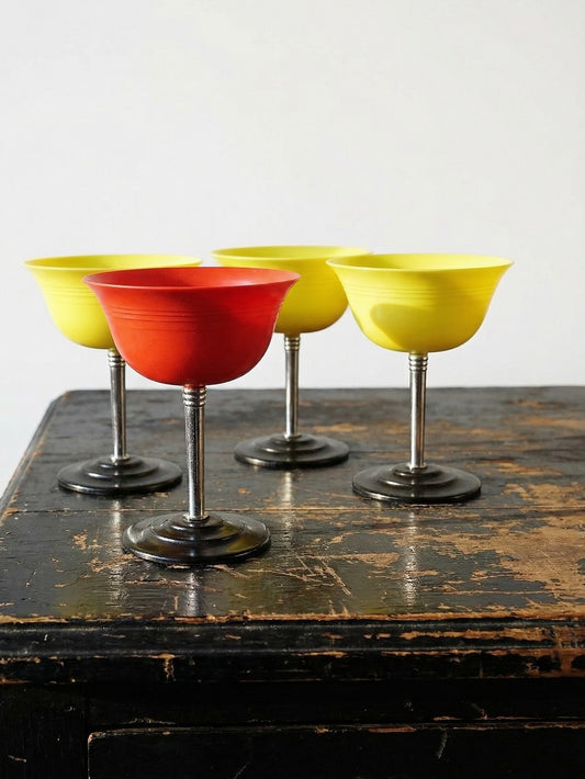 Vintage Art Déco Dessertschale Set von 4 und Catalin Gelbgeschirr