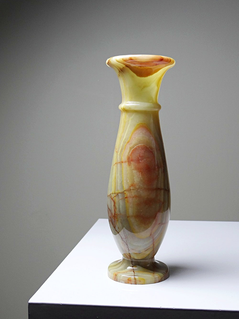 Vintage Vase aus grün gestreiftem Onyx Italien grün beige rost