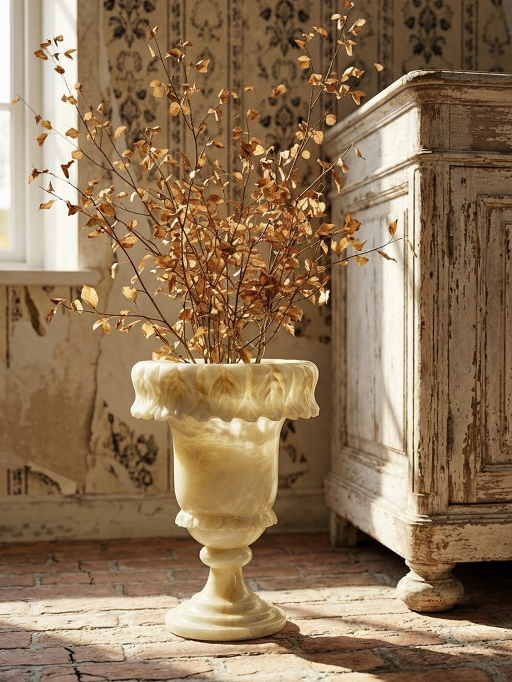 Vintage Medici Vase Alabastermarmor gelb Dekoration