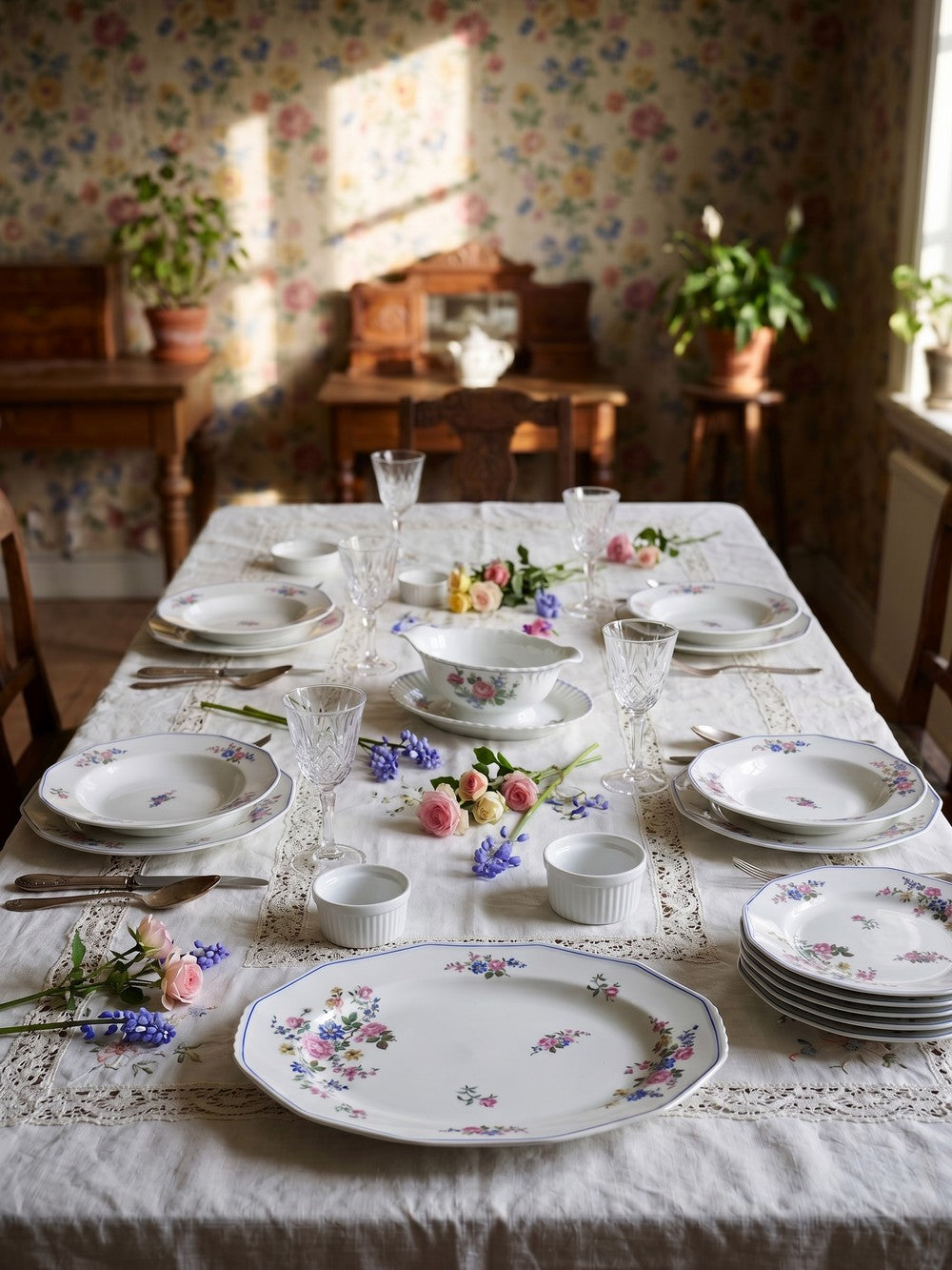 Vintage Tafelservice Bernardaud Limoges mit floralem Dekor, 28-teilig