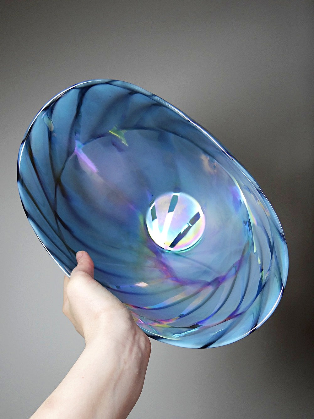 Vintage Glas Schale Yourmurano blau schwarz silber regenbogen