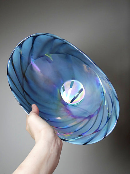 Vintage Glas Schale Yourmurano blau schwarz silber regenbogen