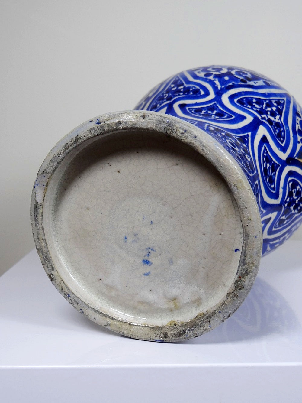 Vintage Vase Khabia aus Fès 19.-20. Jh. Kobaltblau, handgemacht