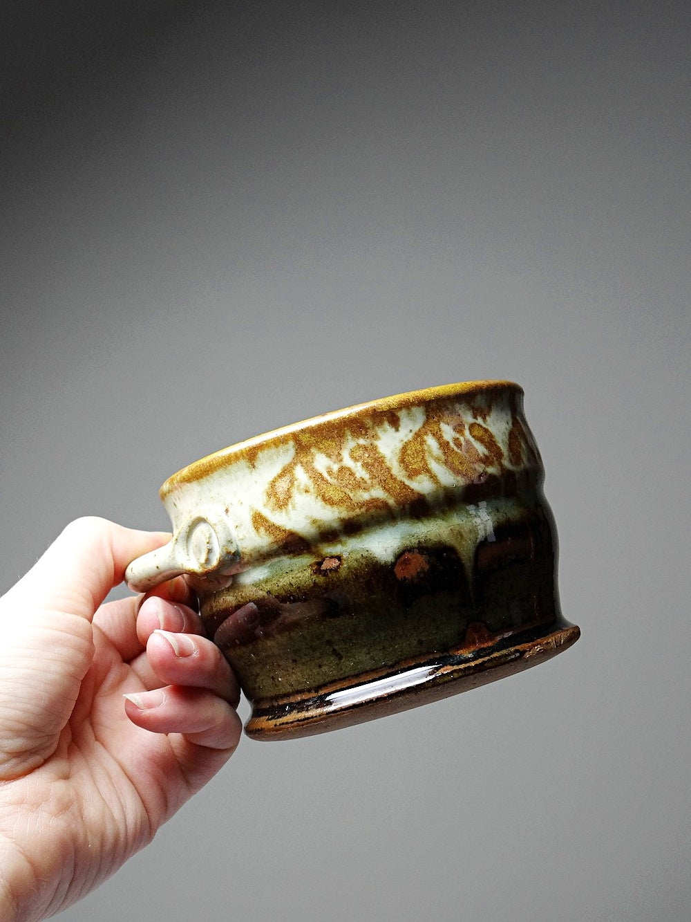 Vintage Becher aus glasiertem Steinzeug japanischer Stil signiert 1990er 2000er