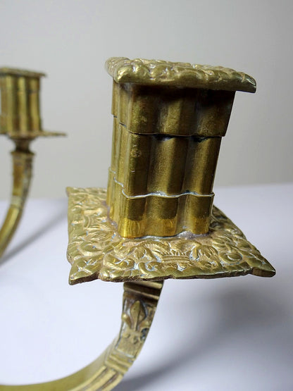 Vintage Wandkerzenhalter "à la financière" 2-flammig aus vergoldeter Bronze