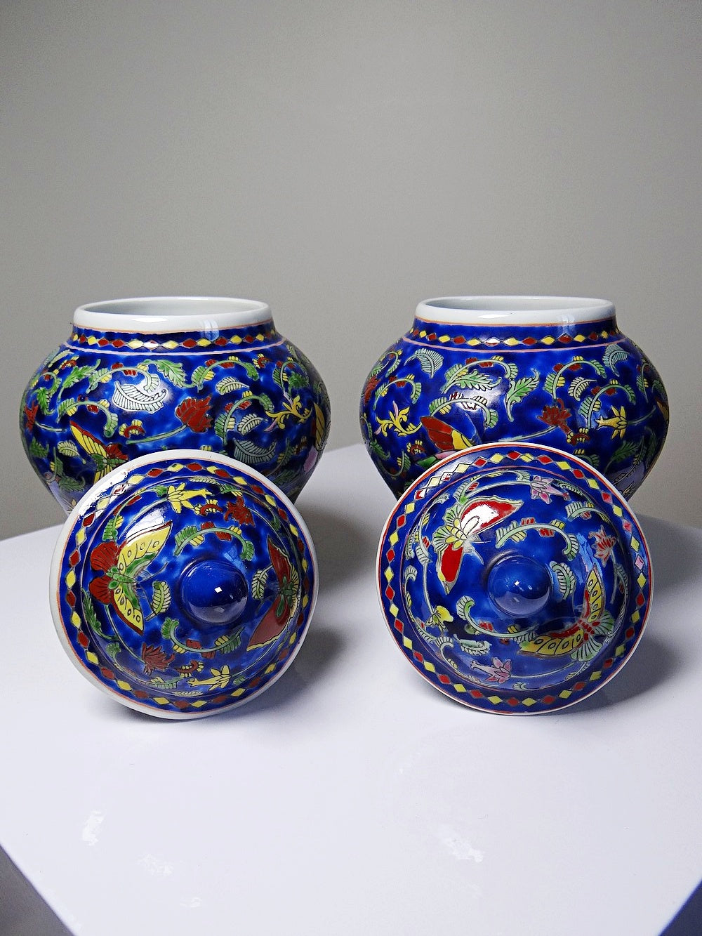 Vintage Set von 2 Ingwertopf von Kangxi Nian Zhi für China blau
