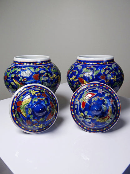 Vintage Set von 2 Ingwertopf von Kangxi Nian Zhi für China blau