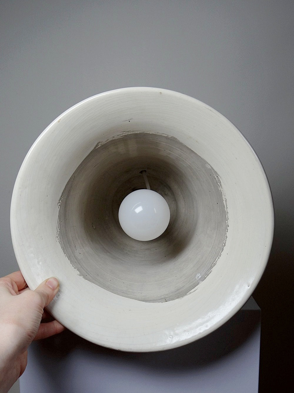 Vintage Lampe Keramos von René Hénon für Keramos Sèvres Raku beige braun grau