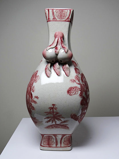 Vintage Balustervase Chinoiserie mit Pfirsichgriffen Staffordshire England