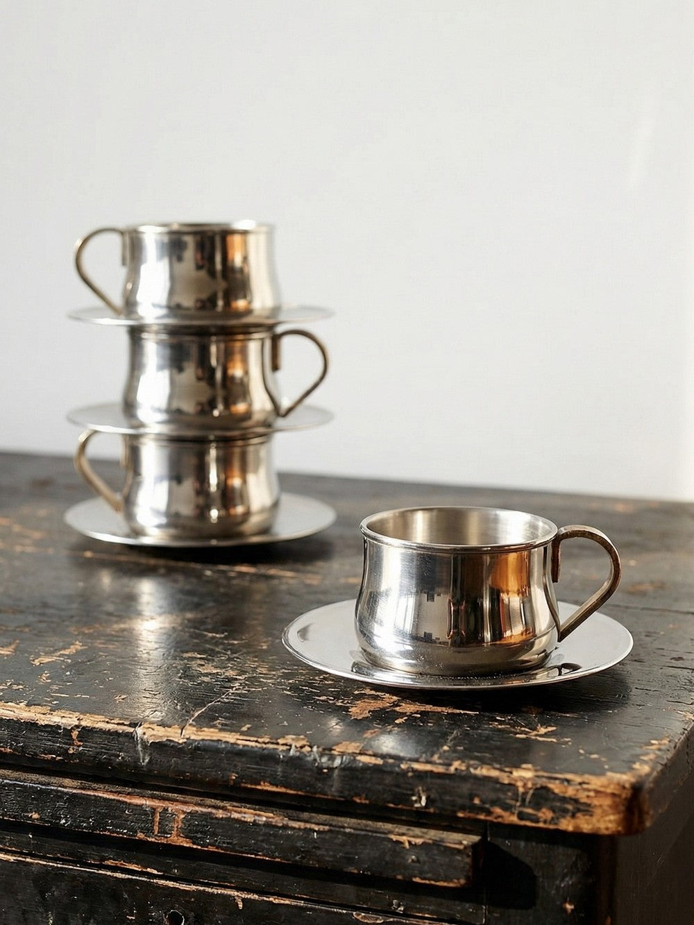 Vintage Espressotasse Set von 4 Inoxriv für Inoxriv Italien Edelstahl 18/10