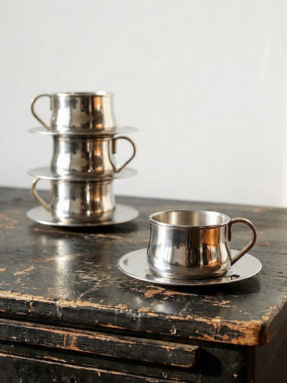 Vintage Espressotasse Set von 4 Inoxriv für Inoxriv Italien Edelstahl 18/10