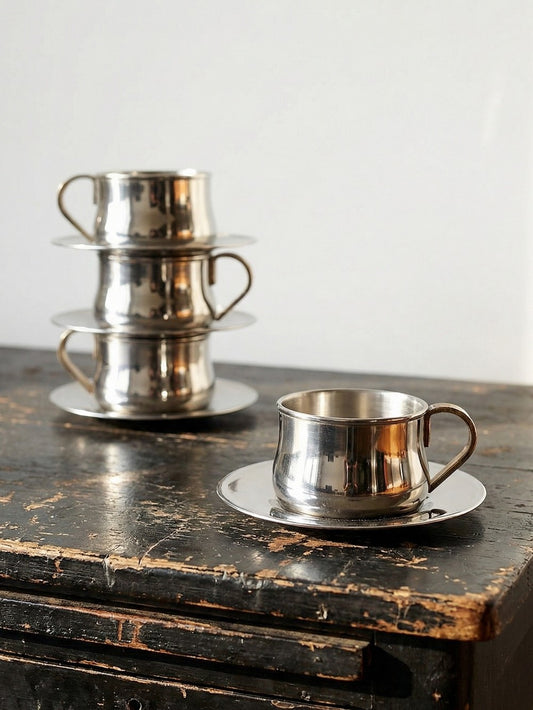 Vintage Espressotasse Set von 4 Inoxriv für Inoxriv Italien Edelstahl 18/10