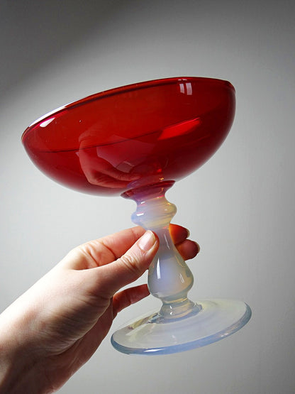 Vintage Schale aus venezianischem Glas rot und opalin mit Seifenblasenmotiv