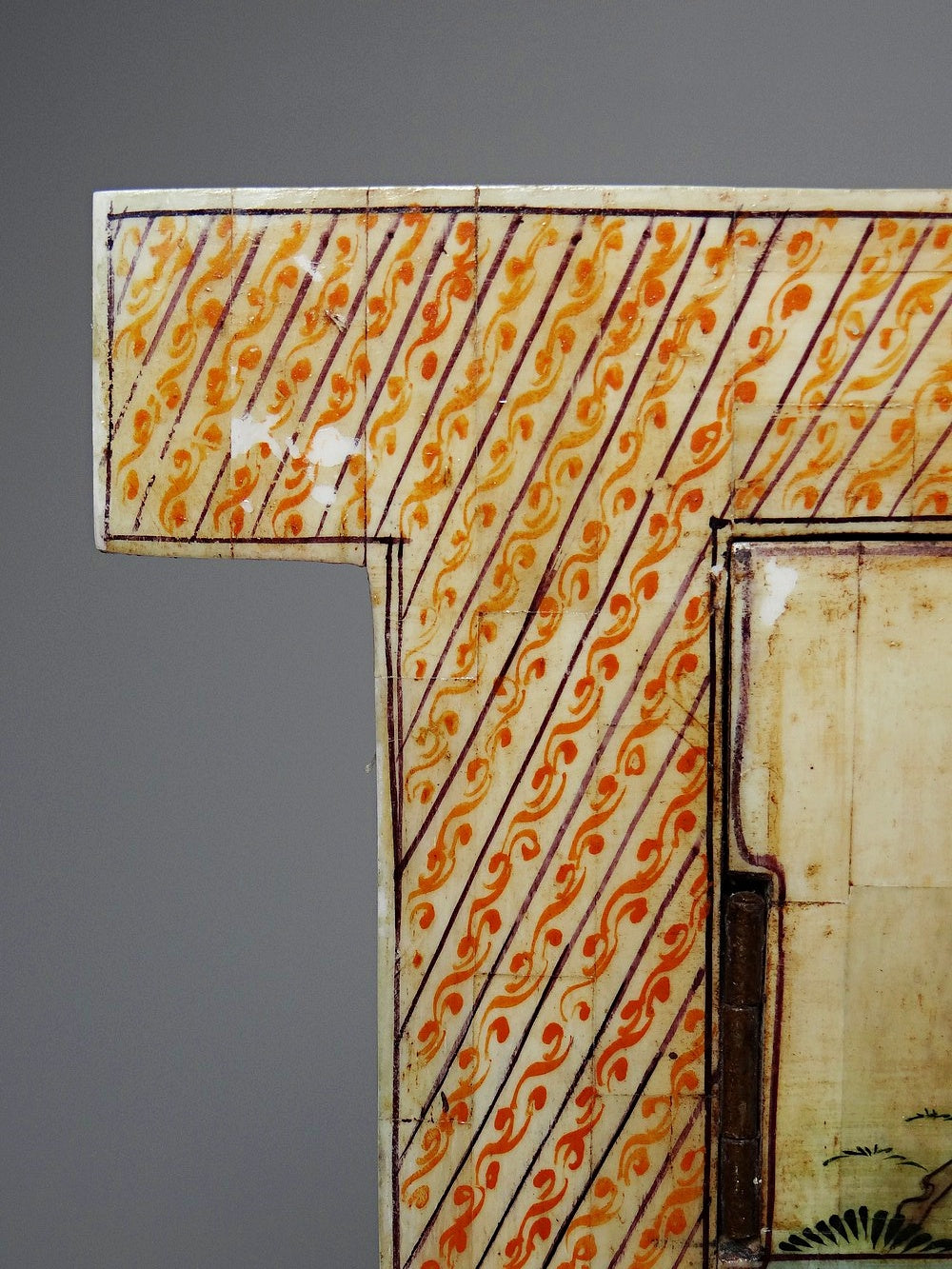 Vintage Spiegel Fenster Rajasthan handbemalter Knochen mit Reiterdekor, antik frühes 20. Jh.