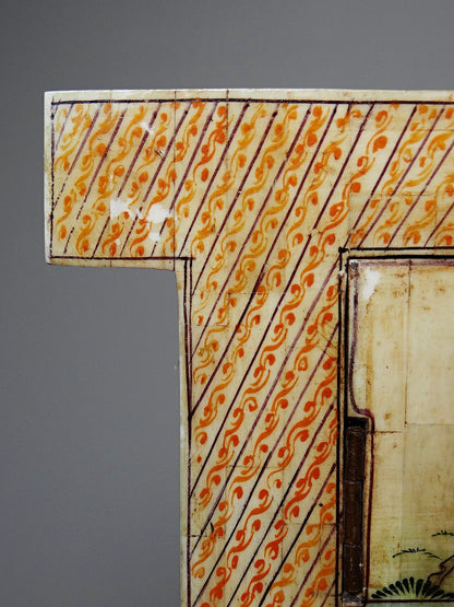 Vintage Spiegel Fenster Rajasthan handbemalter Knochen mit Reiterdekor, antik frühes 20. Jh.