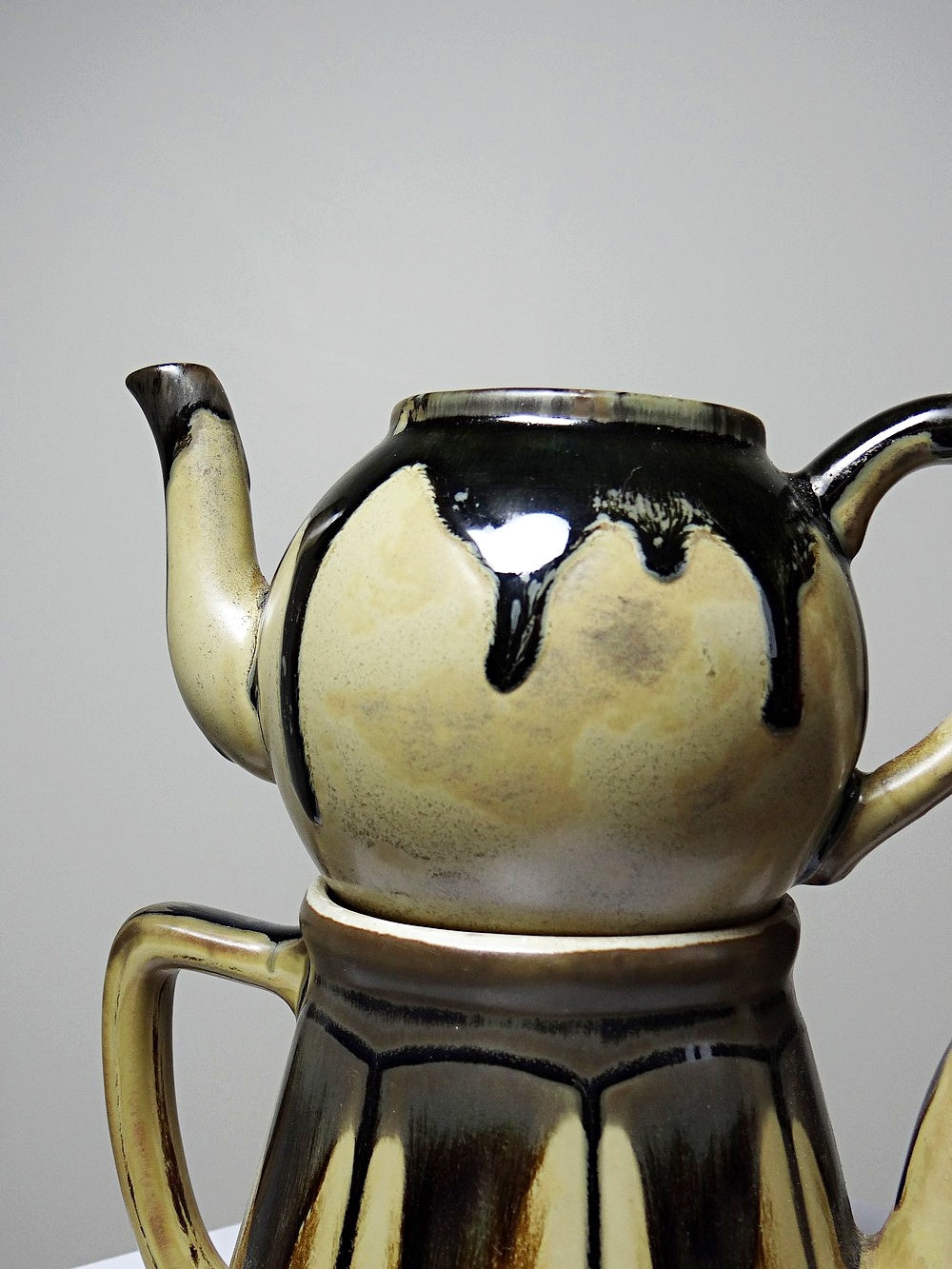 Vintage Teekanne Set von 2 im Stil von Denbac beige braun schwarz Keramik