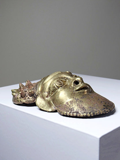 Vintage Maske Oba von Bamoun für GoldDekoration vergoldete Bronze