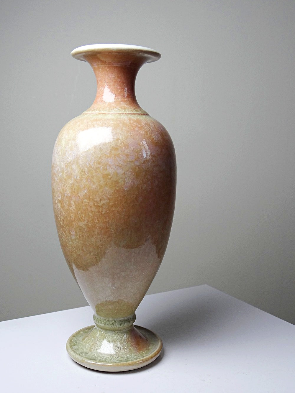 Vintage Vase von Bernard Guipouy für Atelier du Bol Doré kristalline Glasur Beige