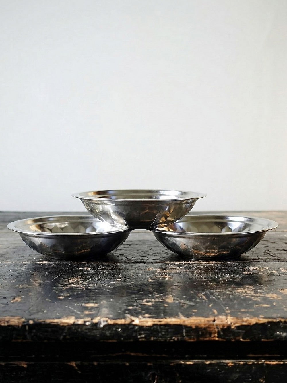 Vintage Salatschüssel Set von 3 aus Edelstahl in Silber, 1980er