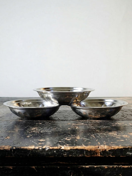 Vintage Salatschüssel Set von 3 aus Edelstahl in Silber, 1980er