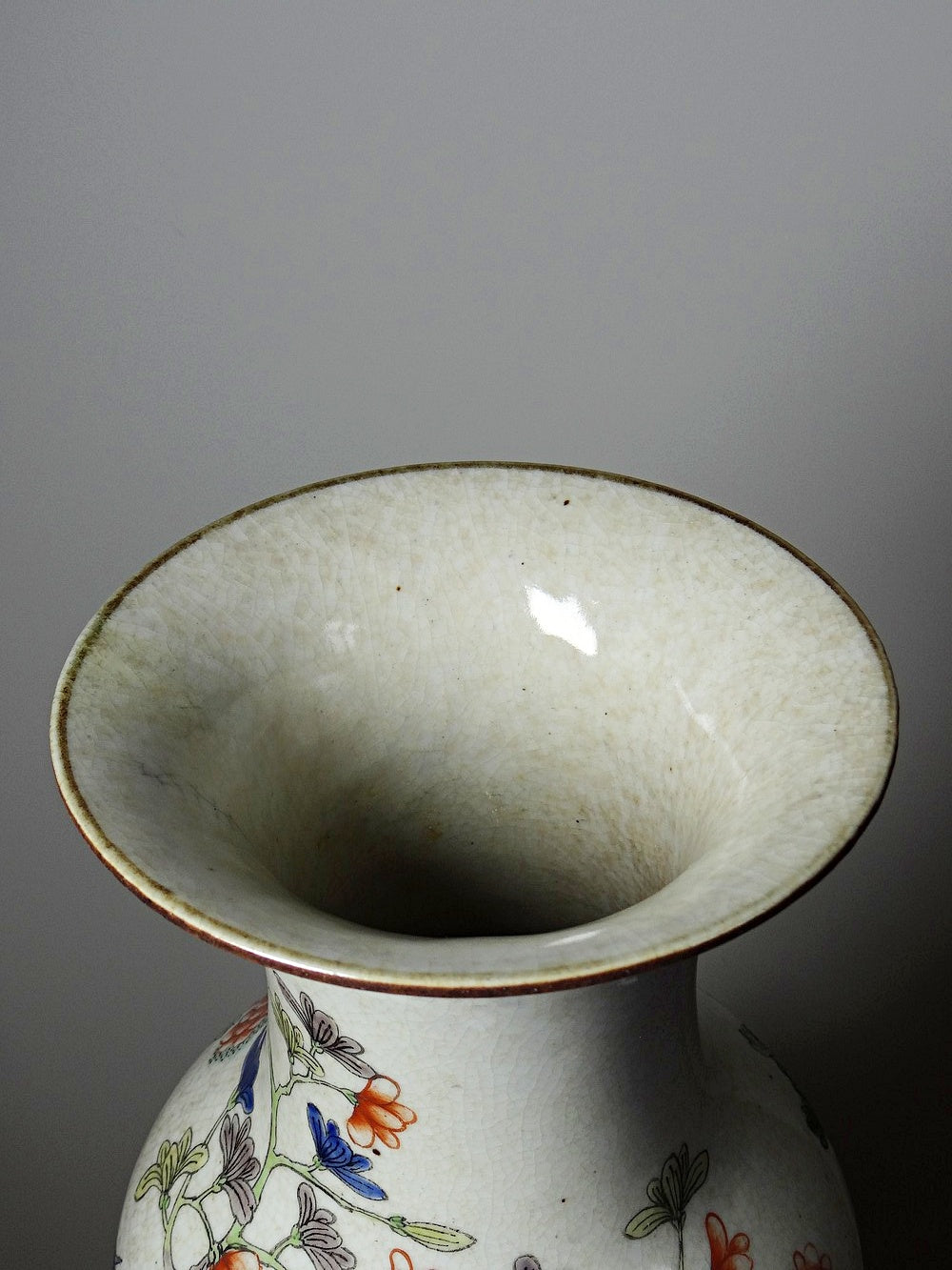 Vintage Vase "Chenghua" aus Porzellansteinzeug mit Craquelé, Famille Verte