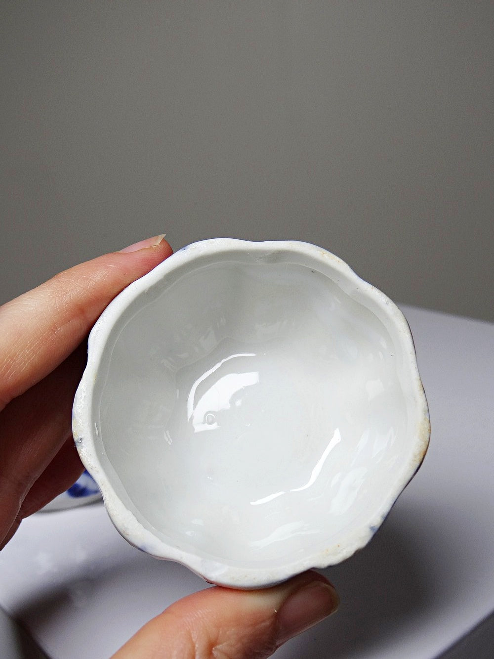 Vintage Schmuckdose Kürbisform Porzellan blau-weiß handbemalt Chinesisch