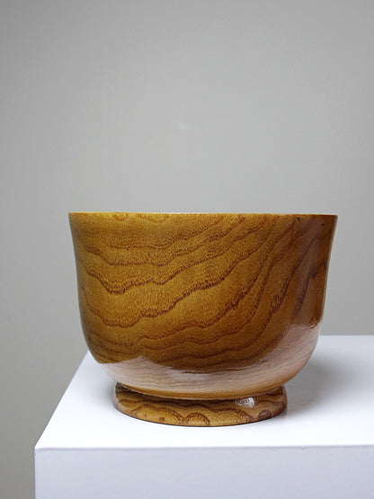 Vintage Servieraccessoire Holzschale auf Sockel beige