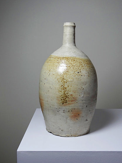 Vintage Steingut Korbflasche aus Puisaye mit Aschelasur
