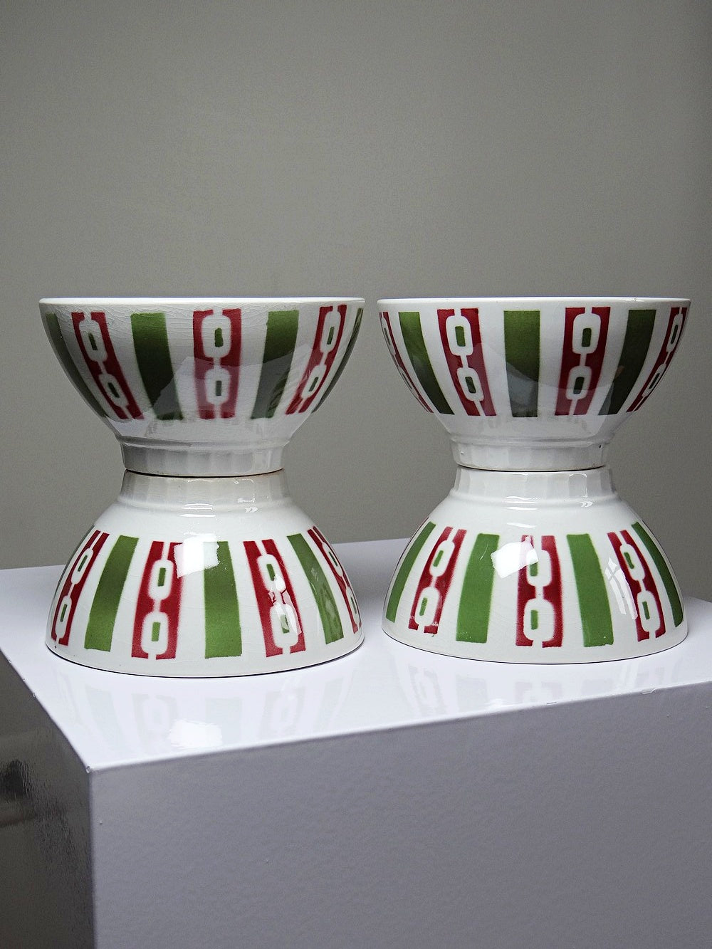 Set von 4 Vintage Kaffeeschale Badonviller Art Déco Dekor